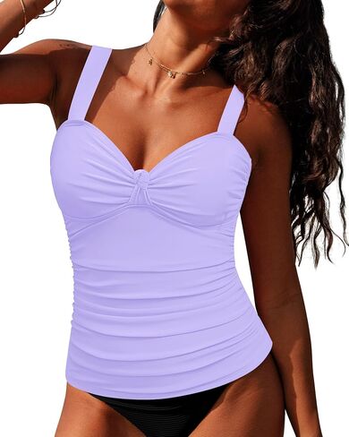 GRAPENT Tankini Tops for Women Twist Knot Ruched Swimsuits Beach Padded Adjustable Straps Modest Swimwear Swim Tops Only in Saudi Arabia