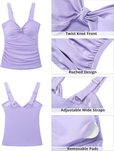 GRAPENT Tankini Tops for Women Twist Knot Ruched Swimsuits Beach Padded Adjustable Straps Modest Swimwear Swim Tops Only in Saudi Arabia