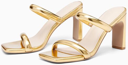 Coutgo Womens Square Open Toe Heeled Sandals Two Strap High Heel Backless Dress Slip On Mules in Saudi Arabia
