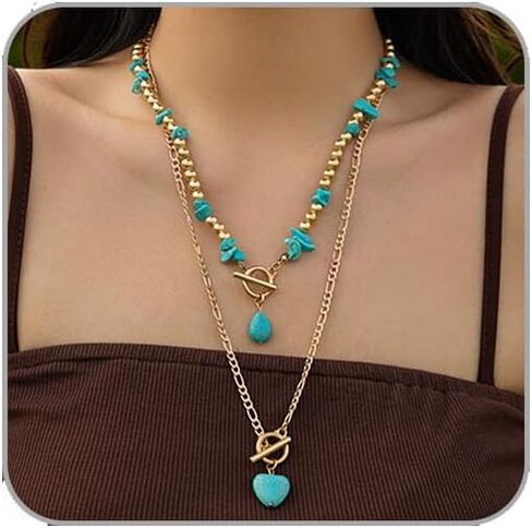 Western Necklaces for Women Turquoise Beaded Layered Chain Necklaces Boho Cowgirl Hat Boots Pendant Western Necklace Country Concert Cowgirl Dresses Accessories in Saudi Arabia