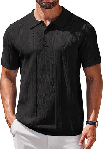 COOFANDY Mens Knit Polo Shirts Short Sleeve Button Down Shirt Cuban Guayabera Textured Summer Beach Shirts in Saudi Arabia
