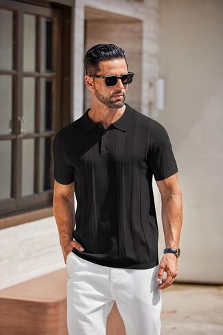 COOFANDY Mens Knit Polo Shirts Short Sleeve Button Down Shirt Cuban Guayabera Textured Summer Beach Shirts in Saudi Arabia