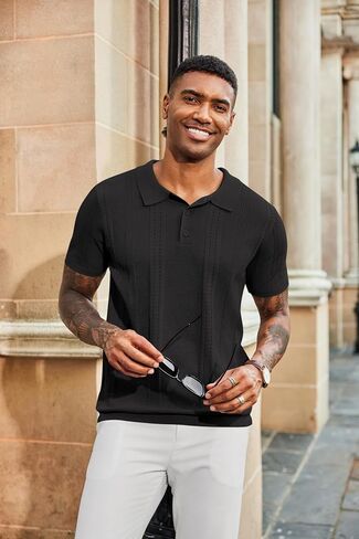 COOFANDY Mens Knit Polo Shirts Short Sleeve Button Down Shirt Cuban Guayabera Textured Summer Beach Shirts in Saudi Arabia