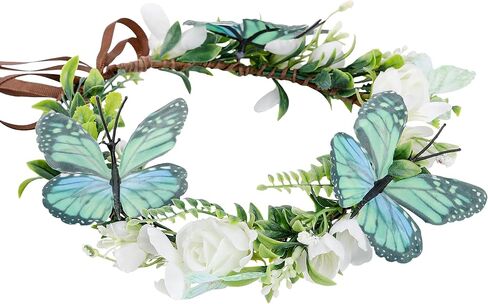 Purple Butterfly Flower Crown - Forest Fairy Floral Headpiece Handmade Woodland Elf Headband for Women Girls Maternity Renaissance Renfaire Accessory Halloween Costume Cosplay Headdress in Kuwait