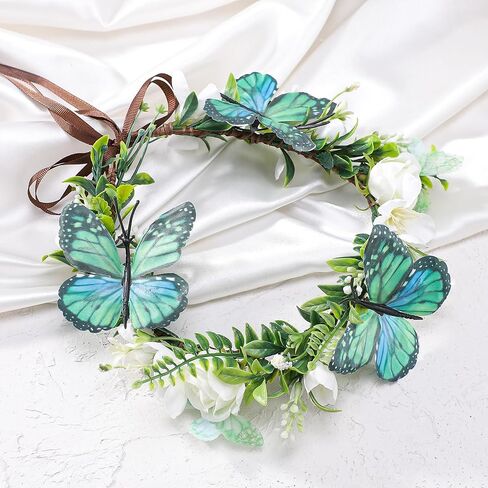 Purple Butterfly Flower Crown - Forest Fairy Floral Headpiece Handmade Woodland Elf Headband for Women Girls Maternity Renaissance Renfaire Accessory Halloween Costume Cosplay Headdress in Kuwait