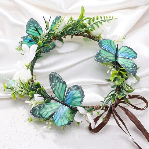 Purple Butterfly Flower Crown - Forest Fairy Floral Headpiece Handmade Woodland Elf Headband for Women Girls Maternity Renaissance Renfaire Accessory Halloween Costume Cosplay Headdress in Kuwait