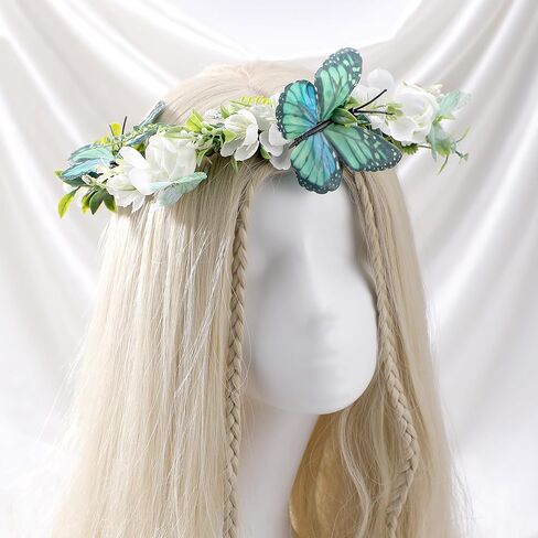 Purple Butterfly Flower Crown - Forest Fairy Floral Headpiece Handmade Woodland Elf Headband for Women Girls Maternity Renaissance Renfaire Accessory Halloween Costume Cosplay Headdress in Kuwait