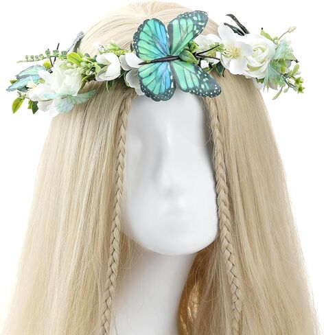 Purple Butterfly Flower Crown - Forest Fairy Floral Headpiece Handmade Woodland Elf Headband for Women Girls Maternity Renaissance Renfaire Accessory Halloween Costume Cosplay Headdress in Kuwait