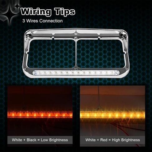 2x 4x6 Headlight Bezel with 12" Clear Lens LED Amber Light, Chrome Housing Replacement for Kenworth T800/T600/T400, Peterbilt 379/378, Freightliner FLD & Classic XL Semi Trucks DOT Compliant in Saudi Arabia