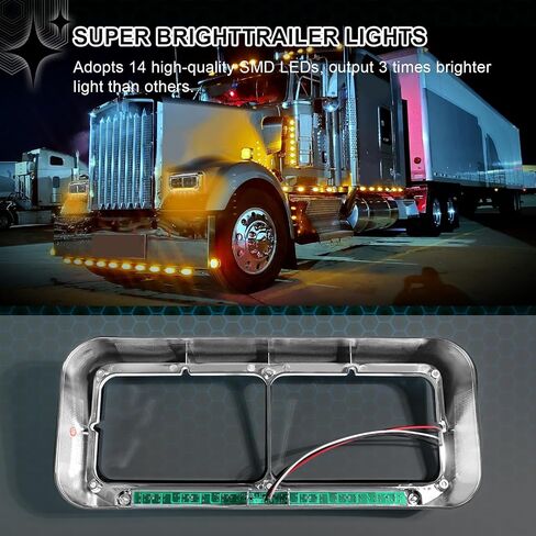 2x 4x6 Headlight Bezel with 12" Clear Lens LED Amber Light, Chrome Housing Replacement for Kenworth T800/T600/T400, Peterbilt 379/378, Freightliner FLD & Classic XL Semi Trucks DOT Compliant in Saudi Arabia