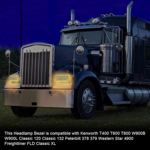 2x 4x6 Headlight Bezel with 12" Clear Lens LED Amber Light, Chrome Housing Replacement for Kenworth T800/T600/T400, Peterbilt 379/378, Freightliner FLD & Classic XL Semi Trucks DOT Compliant in Saudi Arabia