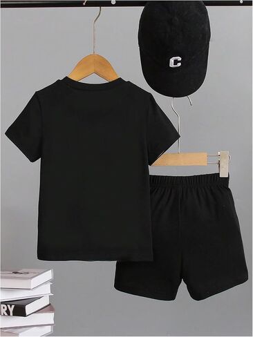 Boy's 2 Piece Outfits Short Sleeve Crew Neck Letter Graphic Tee Shirt and Drawstring Waist Shorts Set in Saudi Arabia