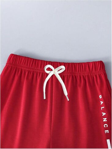Boy's 2 Piece Outfits Short Sleeve Crew Neck Letter Graphic Tee Shirt and Drawstring Waist Shorts Set in Saudi Arabia