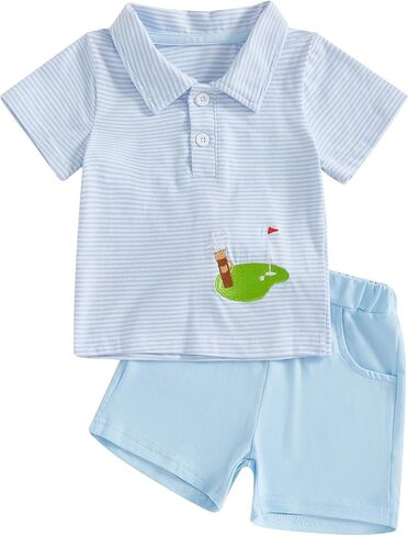 Thorn Tree Toddler Boys Summer Clothes Button Lapel Collar Golf Carts T-Shirt Elastic Waist Shorts 2Pcs Outfits Set in Saudi Arabia