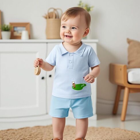 Thorn Tree Toddler Boys Summer Clothes Button Lapel Collar Golf Carts T-Shirt Elastic Waist Shorts 2Pcs Outfits Set in Saudi Arabia