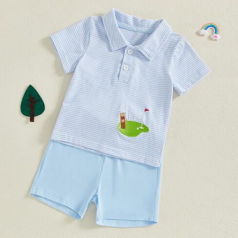 Thorn Tree Toddler Boys Summer Clothes Button Lapel Collar Golf Carts T-Shirt Elastic Waist Shorts 2Pcs Outfits Set in Saudi Arabia