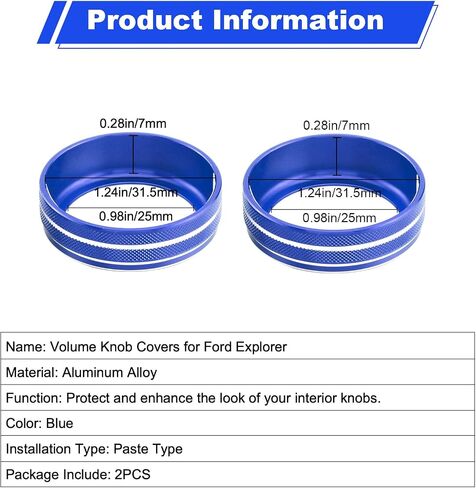 PIFOOG Accessories Fit for Ford Explorer 2025 2024 2023 2022 2021 2020 Volume Knob Covers Decal Adiuo VOL Tune Switch Trim Decor Stickers Car Interior Panels Parts Decoration Blue Aluminum Alloy 2Pcs in Saudi Arabia
