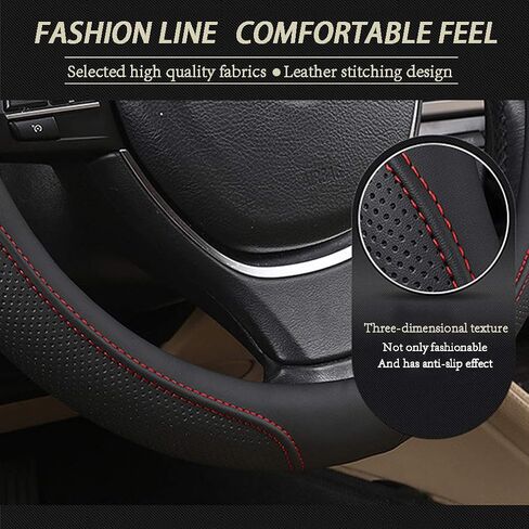 Leather Steering Wheel Cover,Durable,Breathable,Anti-Slip Comfortable Universal 38cm/15 Inches for Car Truck SUV Jeep (Coffee-Black) in Saudi Arabia