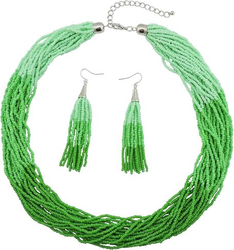 Bocar Multi Beded Beaded Dity Necklace Stet Mix Mix Strand Necklace and Acoring for Women Gift in Kuwait