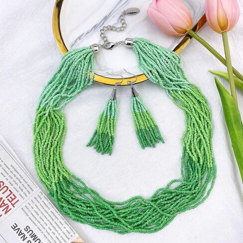 Bocar Multi Beded Beaded Dity Necklace Stet Mix Mix Strand Necklace and Acoring for Women Gift in Kuwait