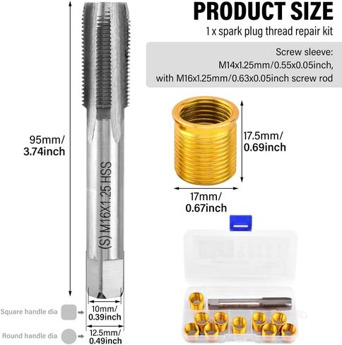 Spark Plug Thread Repair Kit, High Speed Steel Tap Spark Plug with M14x1.25 Inserts and M16x1.25 Tap Kit, Spark Plug Thread Repair Tools for Automotive Engine Repair(M14) in Saudi Arabia