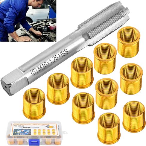 Spark Plug Thread Repair Kit, High Speed Steel Tap Spark Plug with M14x1.25 Inserts and M16x1.25 Tap Kit, Spark Plug Thread Repair Tools for Automotive Engine Repair(M14) in Saudi Arabia
