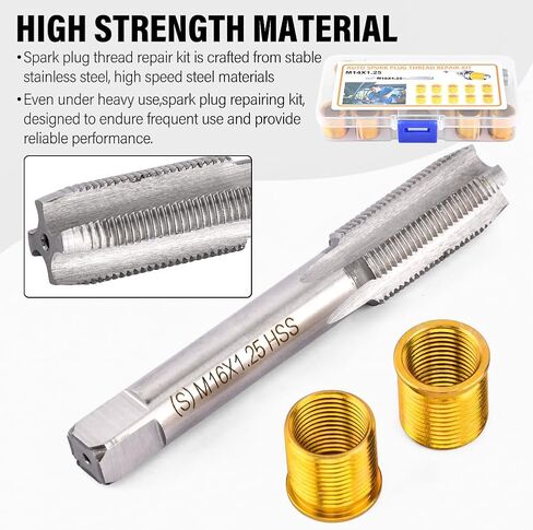 Spark Plug Thread Repair Kit, High Speed Steel Tap Spark Plug with M14x1.25 Inserts and M16x1.25 Tap Kit, Spark Plug Thread Repair Tools for Automotive Engine Repair(M14) in Saudi Arabia