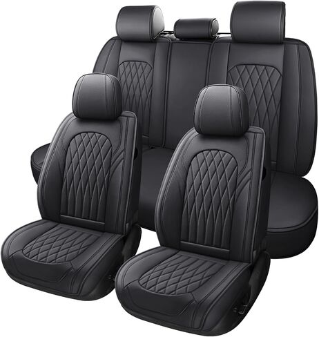Car Seat Covers Full Set, Leather Seat Covers for Cars, Car Seat Protector Waterproof, Non-Slip Car Interior Covers Full Set Universal Automotive Seat Covers for Most Cars SUVs, Black in Kuwait