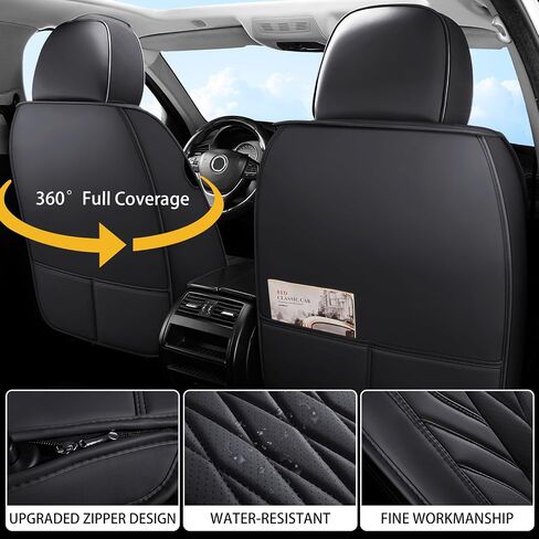 Car Seat Covers Full Set, Leather Seat Covers for Cars, Car Seat Protector Waterproof, Non-Slip Car Interior Covers Full Set Universal Automotive Seat Covers for Most Cars SUVs, Black in Kuwait