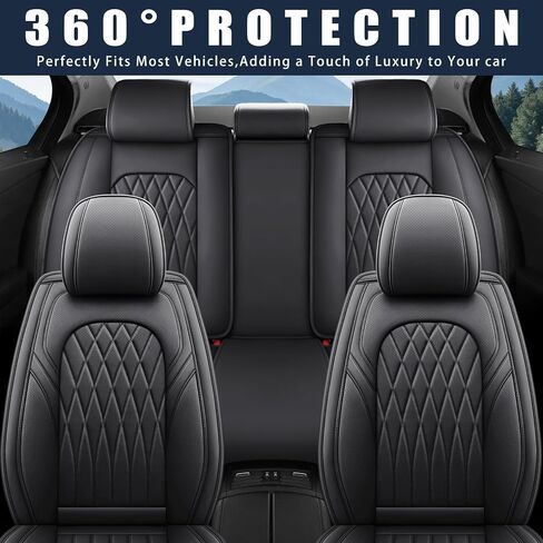 Car Seat Covers Full Set, Leather Seat Covers for Cars, Car Seat Protector Waterproof, Non-Slip Car Interior Covers Full Set Universal Automotive Seat Covers for Most Cars SUVs, Black in Kuwait