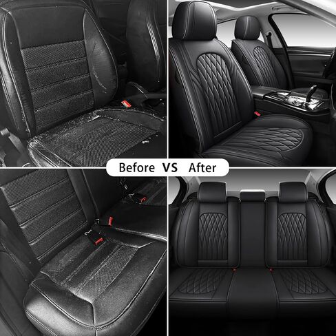 Car Seat Covers Full Set, Leather Seat Covers for Cars, Car Seat Protector Waterproof, Non-Slip Car Interior Covers Full Set Universal Automotive Seat Covers for Most Cars SUVs, Black in Kuwait