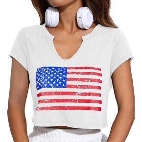 Funny 4th of July Outfits Shirts Women Sexy Fourth of July USA Flag Patriotic Shirt Crop Tops for Teen Girls