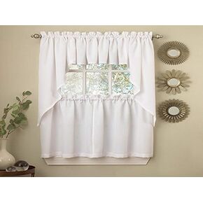 Sweet Home Collection Opaque Rib Cord Kitchen Curtains Pair, 36" Tier, Ribcord White