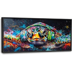 Extra Large Wall Art for Living Room Framed, Sea Turtle Oversized Wall Decor Pictures, Colorful Banksy Graffiti Canvas Print Painting, Aesthetic Artwork Bedroom Office Home Decor 60"x30"