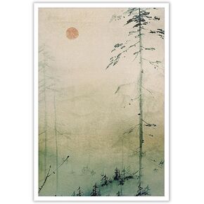 Japanese Retro Sunrise Posters Mountain Green Landscape Canvas Wall Art Oriental The Sun Rises Wonders Prints Painting For Home Bedroom Dorm Wall Decor 12x16in Unframed