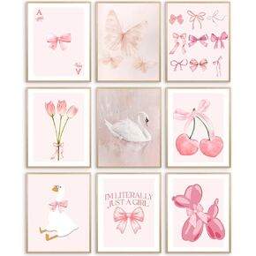 Elegend Coquette Room Decor - 9pcs Coquette Wall Decor, Coquette Posters, Pink Room Decor Coquette, Coquette Wall Art Prints, Coquette Posters for Girl Bedroom Decorations