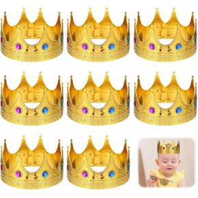 6 Pcs King Crowns for Men Gold Royal Plastic Crown Jewel for King Queen Prince Princess Costume Cosplay Props Party Supplies