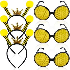 6 Pcs Bee Crown Headband Glasses Set Bee Headband with Glasses Bee Costume Accessories for Adults Kids Halloween Cosplay Prop (Color Set 1)