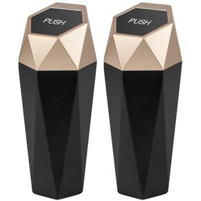 TaskTamer Set of Two Car Trash Can with Lid, New Car Dustbin Diamond Design, Leakproof Vehicle Trash Bin, Mini Garbage Bin for Automotive Car, Home, Office, Kitchen, Bedroom, 2PCS (Gold)