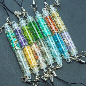 Mini Natural Crystal Bottle Wishing Gemstone Gravel Quartz Stone Mineral in Glass Wishing Bottle Reiki Stone Healing Home Decor (23 Color 23pcs)