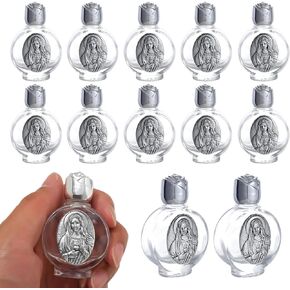 Komi 12pcs زجاجة ماء من الزجاج المقدس مع قلب مريم محفور من مريم 0.5 زجاجة ماء مائي حاوية كنيسة زجاجة سفر فارغة كاثوليكية كنيسة دينية