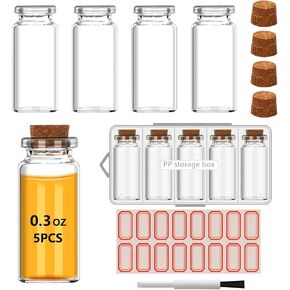 10ml Mini Glass Bottles, 5 PCS with Cork Lids, Ideal for DIY Crafts, Wedding Favors, Home Decoration