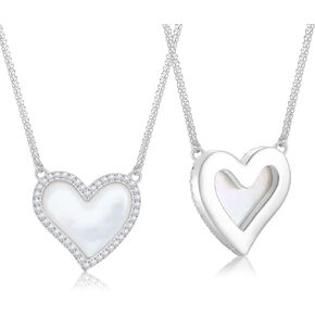 Abstract Heart Necklace for Women Sterling Silver 925 with Mother of Pearl - Gold Plated Dainty Necklace Gift for Her