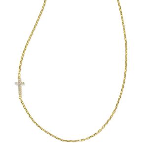 Kendra Scott Cross Inline Pave Necklace, 18k Gold Vermeil, White Topaz