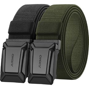JUKMO Stretch Tactical Belt for Men,2 Pack Military Work Rigger Hiking 1.5" Elastic Nylon Web Quick Release Belt in Gift Box
