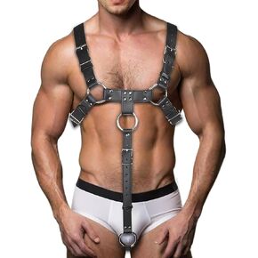 Men's Chest Harness Belt With O Ring, Sexy Body Harness for Men, Adjustable PU Leather Male Punk Chest Belt Shoulder Harness Muscle Show Fashion Costumes Clubwear for Cosplay Party Nightclub