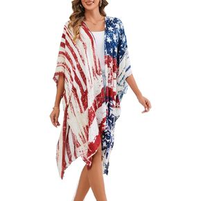 Women's American Flag Beachwear cover up Cardigan Loose Tops Shirt in Kuwait
