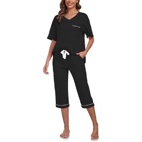CF 100% Cotton Womens Pajama Sets for Women 2 Piece Pj Sets Sleepwear Lounge Set Short Sleeve Shirt and Capri Pants