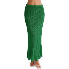 Saodimallsu Womens Crochet Cover Up Skirt High Waisted Sheer Knit Summer Swimsuit Coverup Beach Fishtail Maxi Skirts