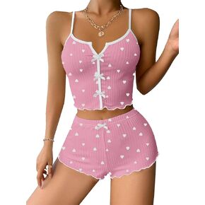 Hilinker Womens Graphic Pajama set Summer Cute Crop Crip Cami و Shorts مضلعة مجموعات صالة 2 قطعة